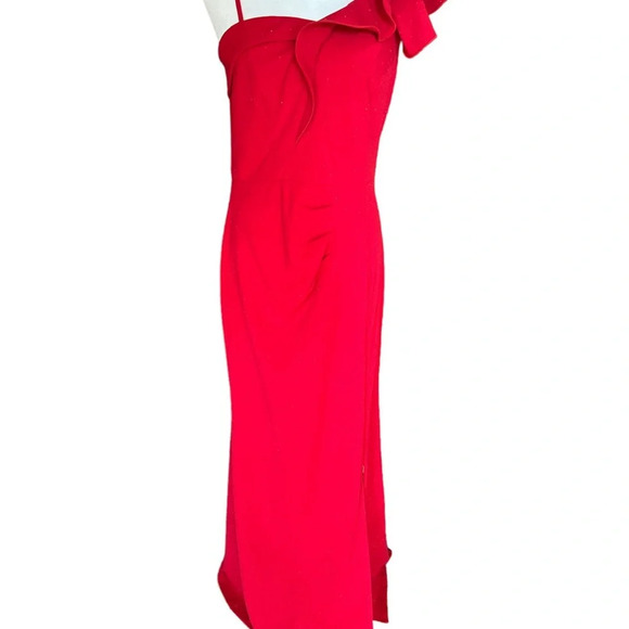 Ruffle One Shoulder Strap Formal Prom Wedding Red Large Red Gown BNWT - Picture 9 of 9